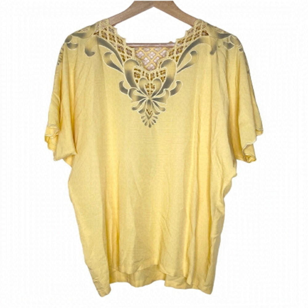 Miss FNA Vintage Yellow Net Embroidered Boho Top US M